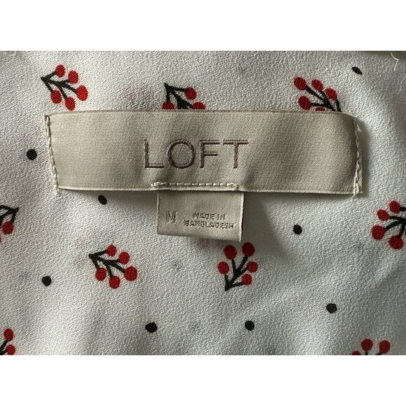 Loft White Floral Collared Long Sleeve Button Up Lightweight Blouse Women's Sz M - Picture 6 of 10